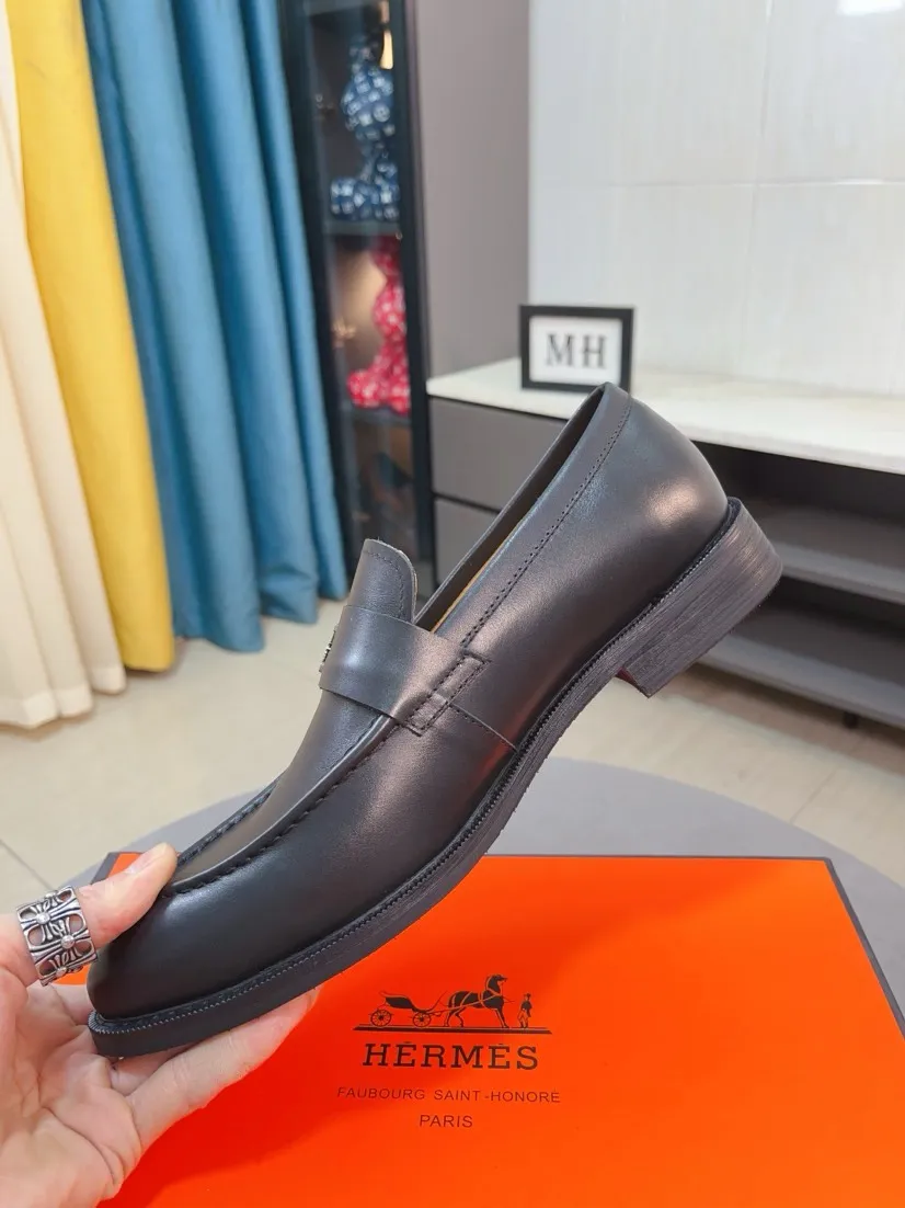 Men's shoes 💰500🌹🌹《HERMES》Hermès business leather shoes, original factory configuration, original imported cowhide upper + luxury hardware logo + fully imported original customized sheepskin lining, sole: rubber wear-resistant outsole, difficult craftsmanship, original factory with single goods, 🔍🔍high quality code number: 38-44 45 can be customized